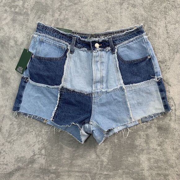 Wild Fable Shorts Womens Sz 12 Patch Work Denim Blue Jeans High Rise Cut Offs - Picture 1 of 10